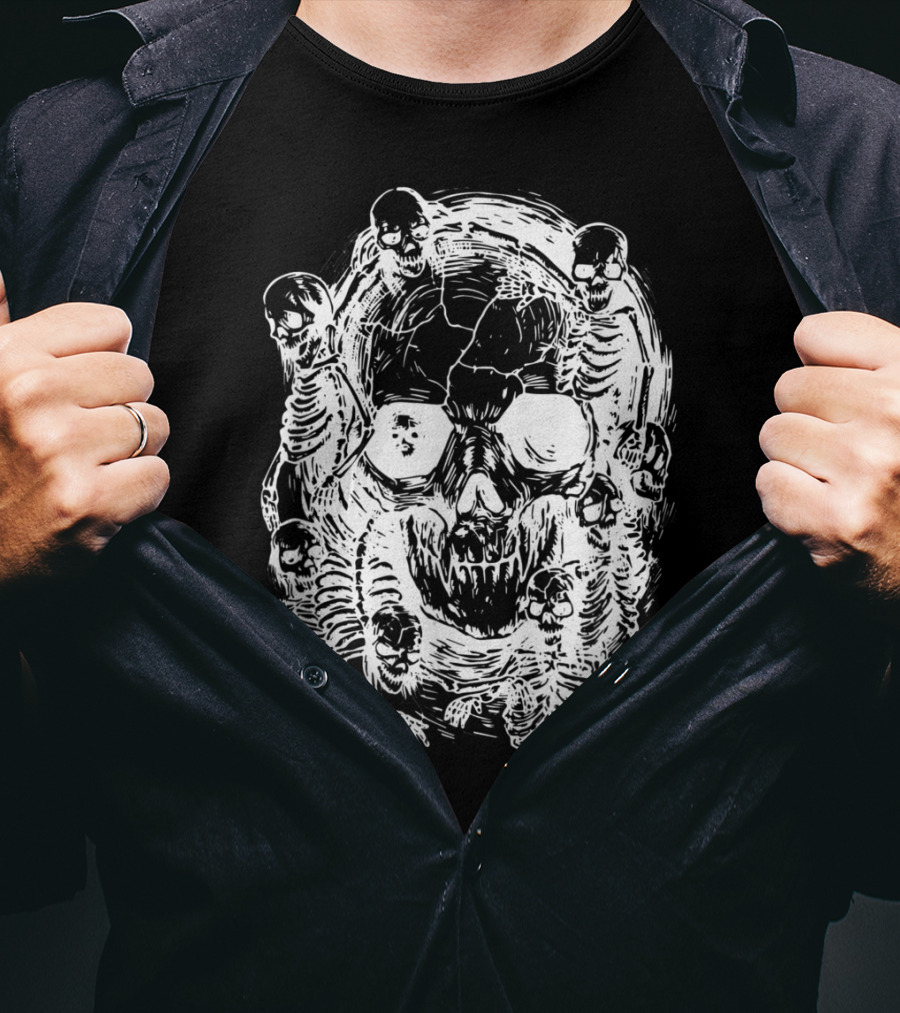 Happy Halloween Skeleton Skull Horror Scary Tattoo T-Shirt