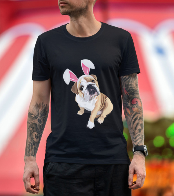 Premium T-Shirt: Happy Easter Bulldog with Bunny Ears T-Shirt Happy Easter Bulldog with Bunny Ears T-Shirt