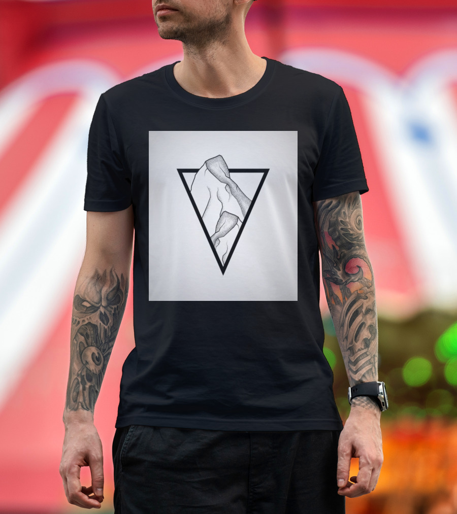I don't know who the figure is, but a suitable title could be Mountain Lover Geometric Triangle Rock Formations T-Shirt