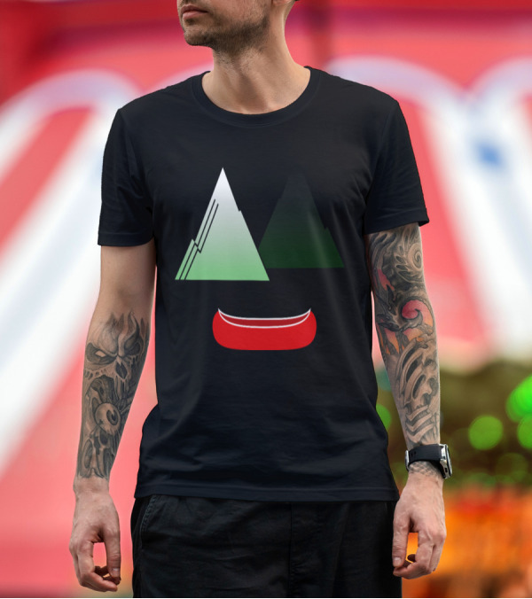 Premium T-Shirt: Red Canoe with Two Green Mountains T-Shirt Red Canoe with Two Green Mountains T-Shirt