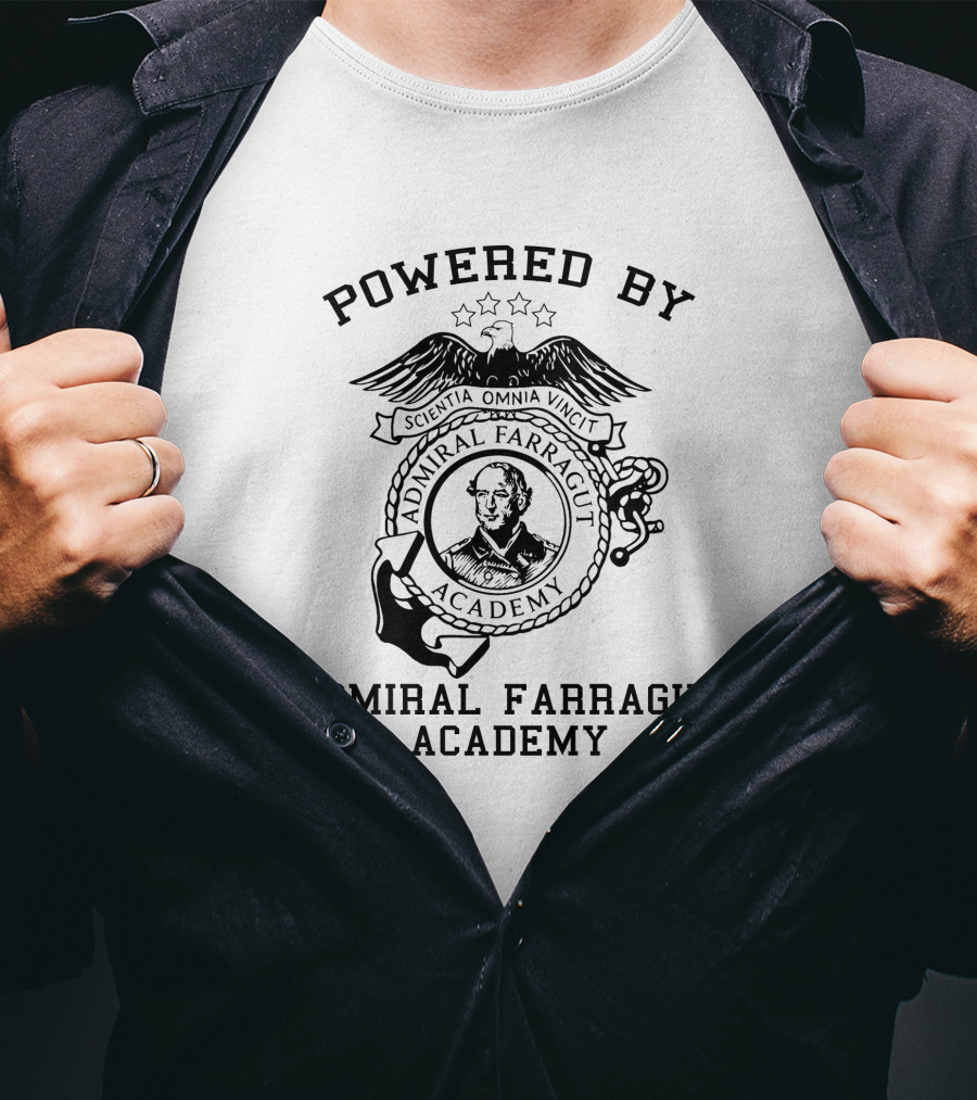Powered By Admiral Farragut Academy Scientia Omnia Vincit T-Shirt