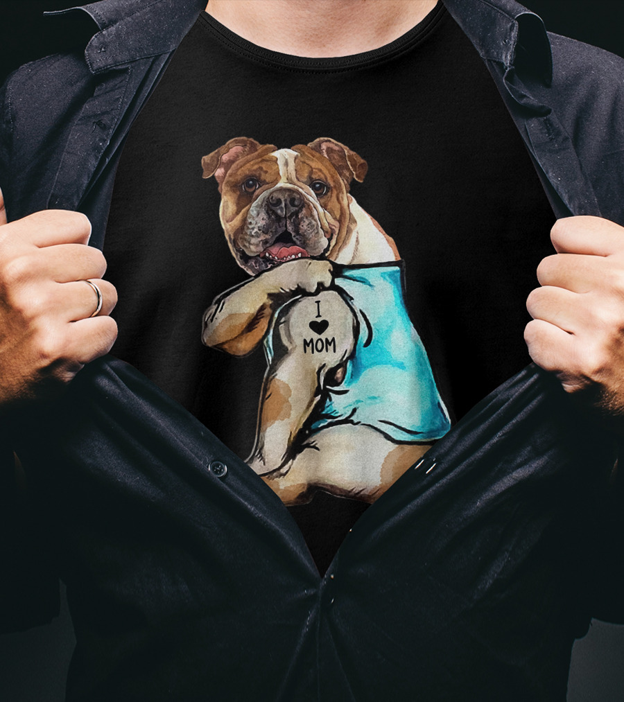 I Love Mom Bulldog Tattoo T-Shirt
