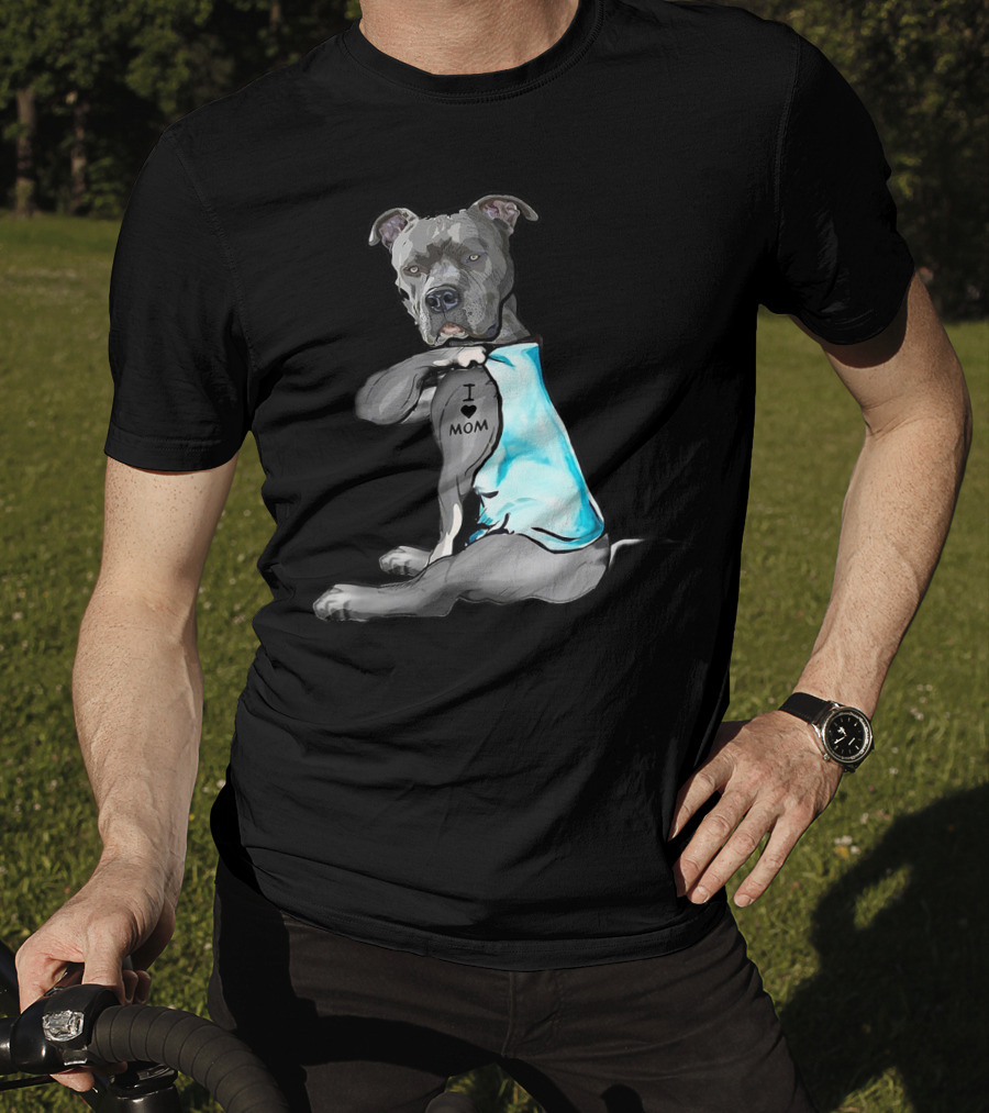 I Love Mom Pit Bull Tattoo T-Shirt