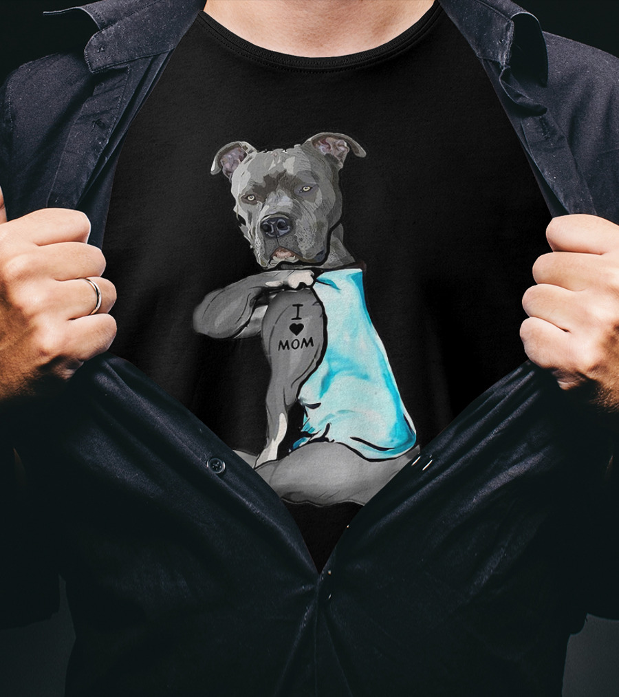 I Love Mom Pit Bull Tattoo T-Shirt