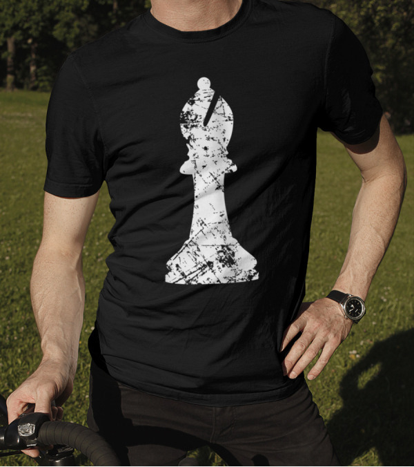 Chess Big Bishop Distressed Chess Club Player Bishop Piece T-Shirt