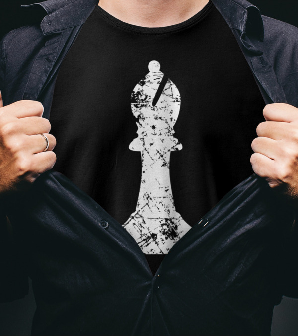 Chess Big Bishop Distressed Chess Club Player Bishop Piece T-Shirt
