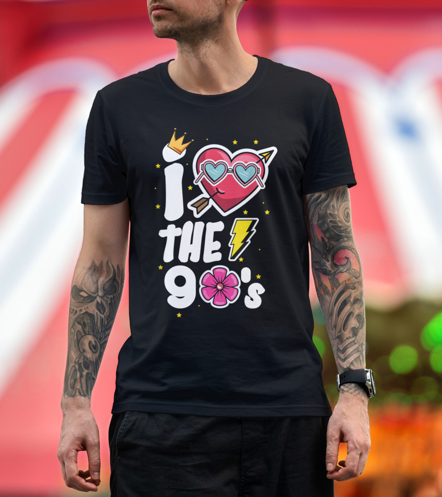 1990's 90s I Heart The 90s with Crowned Heart and Lightning Bolt T-Shirt