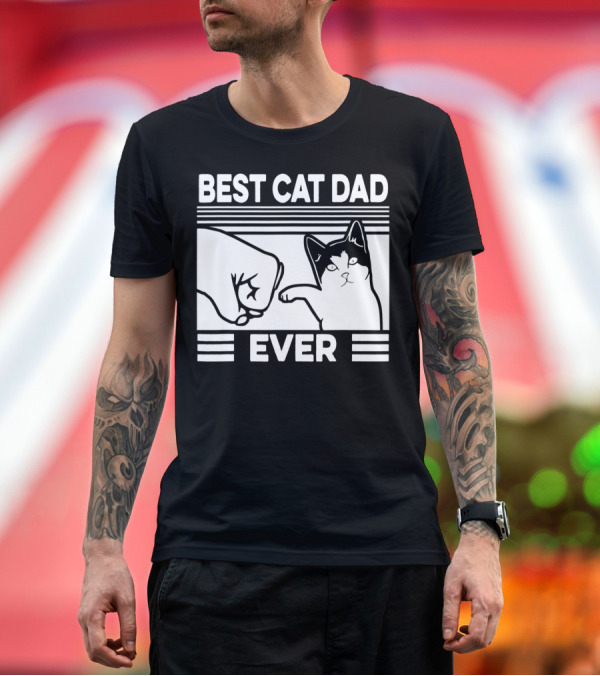 Premium T-Shirt: Best Cat Dad Ever Fist Bump Vintage Men T-Shirt Best Cat Dad Ever Fist Bump Vintage Men T-Shirt