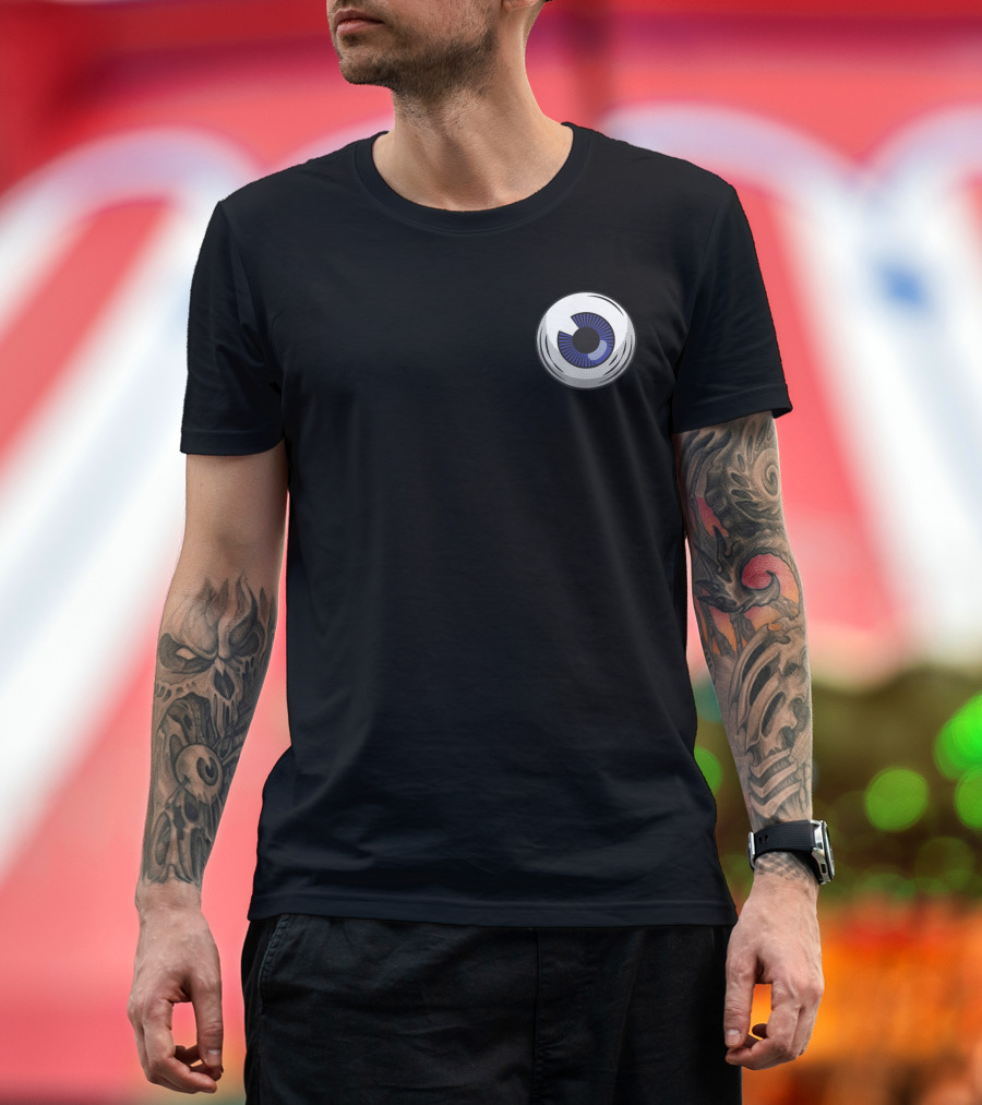 Eyeball Graphic with Black and Blue Spiral T-Shirt