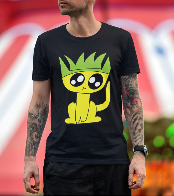 Premium T-Shirt: Mr. Pineapple Cat Cute Yellow Cartoon Feline with Spiky Green Crown T-Shirt Mr. Pineapple Cat Cute Yellow Cartoon Feline with Spiky Green Crown T-Shirt