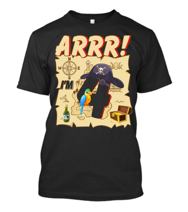 ARRR I'm 4 Pirate Adventure Treasure Map With Parrot And Pirate Hat T-Shirt