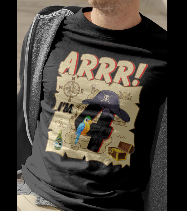 ARRR I'm 4 Pirate Adventure Treasure Map With Parrot And Pirate Hat T-Shirt