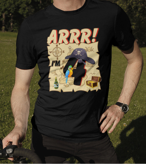 ARRR I'm 4 Pirate Adventure Treasure Map With Parrot And Pirate Hat T-Shirt