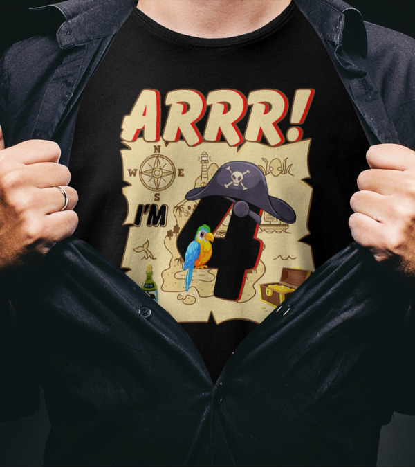 ARRR I'm 4 Pirate Adventure Treasure Map With Parrot And Pirate Hat T-Shirt