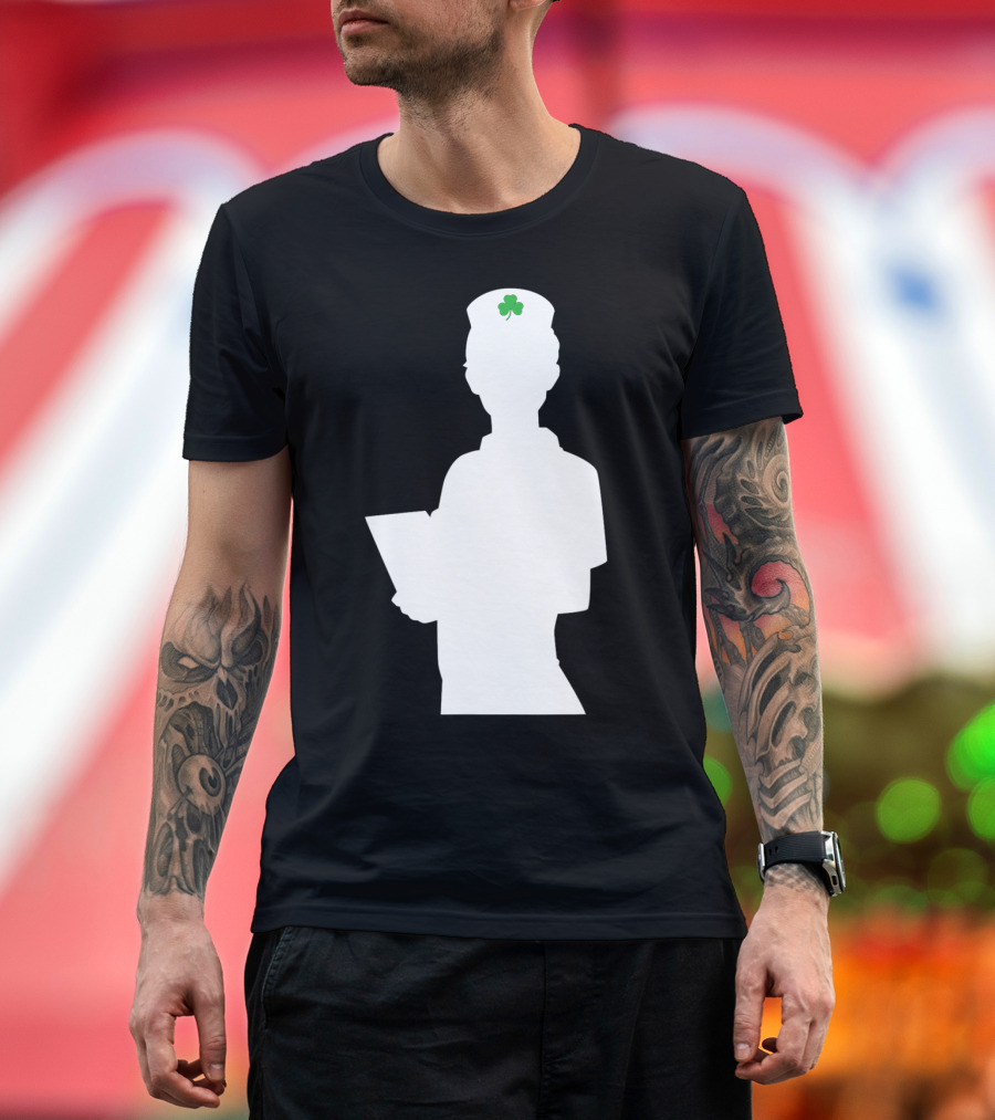 St Patricks Day Nurse Silhouette with Shamrock Hat T-Shirt