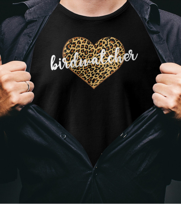 Birdwatcher Leopard Print Heart T-Shirt
