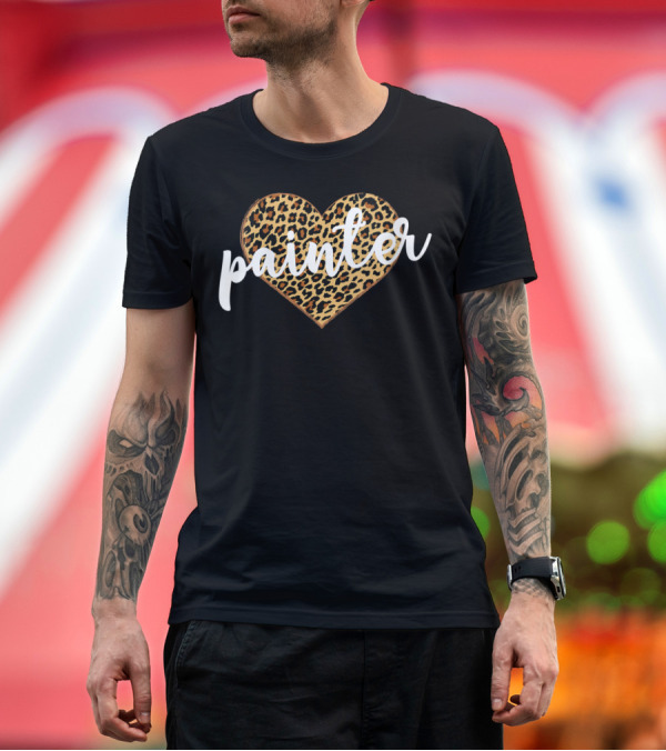 Premium T-Shirt: Painter Heart Leopard Print T-Shirt Painter Heart Leopard Print T-Shirt
