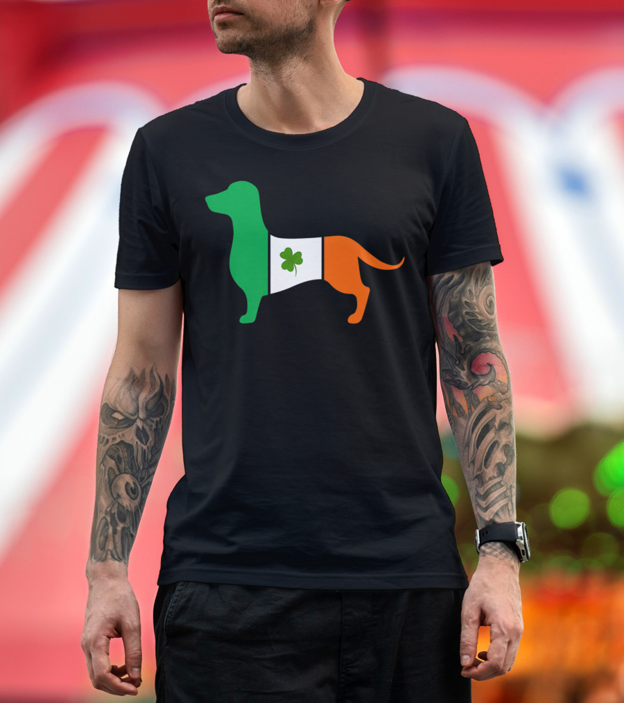 Dachshund Irish Flag St Patricks Day Clover T-Shirt