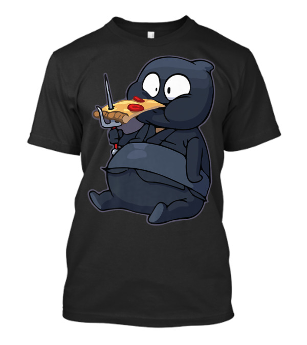 Funnny Fat Ninja Eating Pizza With Sword Quirky Dojo T-Shirt