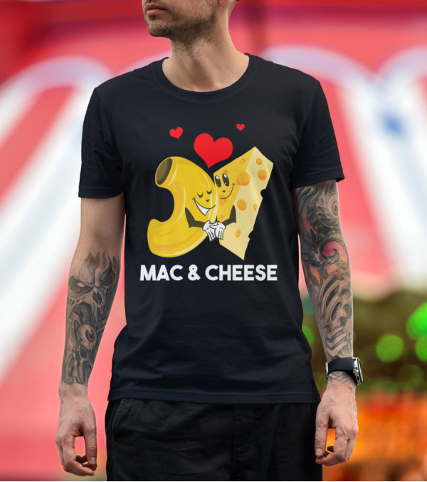 Premium T-Shirt: Funny Mac and Cheese Love with Cool Macaroni and Cheese Hugging Hearts T-Shirt Funny Mac and Cheese Love with Cool Macaroni and Cheese Hugging Hearts T-Shirt