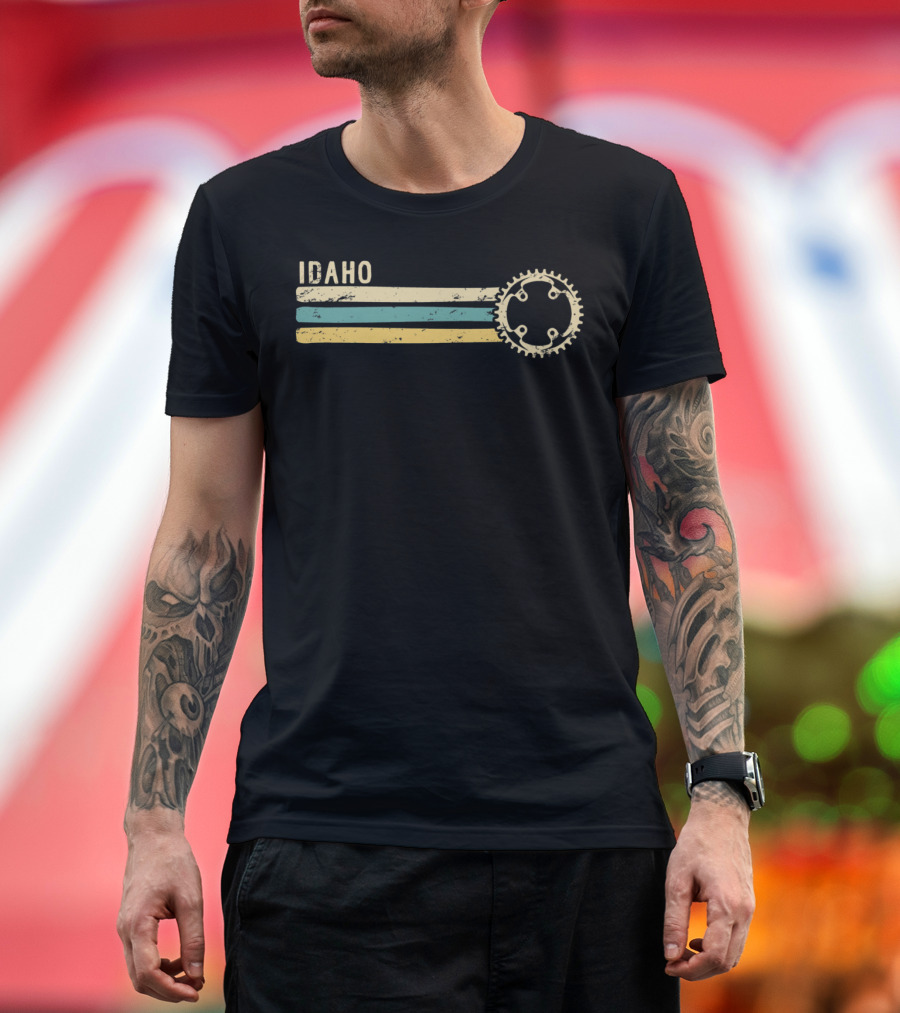 Idaho Vintage 70s 80s Biking avec Gear Stripes T-Shirt