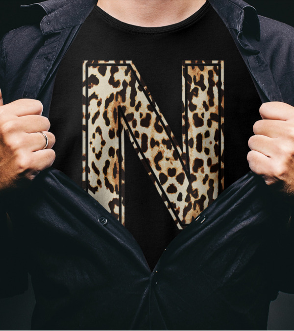 Awesome Leopard Print Letter N Initial Name T-Shirt