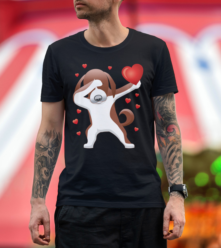 Valentine's Day Dabbing Dog with Heart and Love T-Shirt