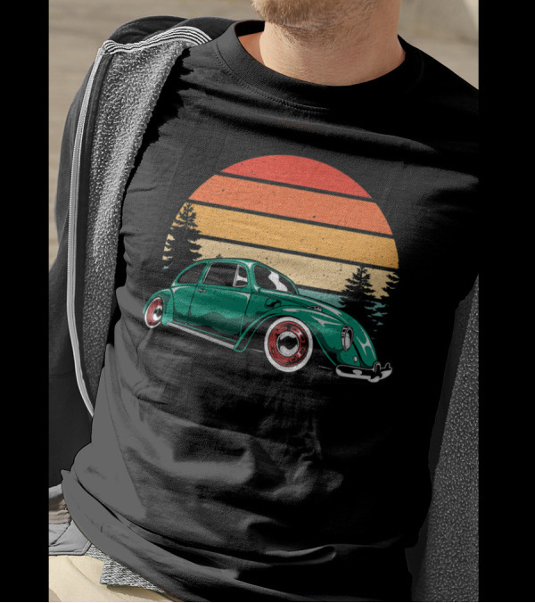 Vintage Beach Tuning Bug Beetle Sunset Forest T-Shirt