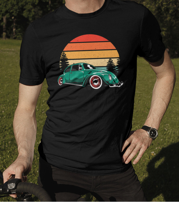 Vintage Beach Tuning Bug Beetle Sunset Forest T-Shirt