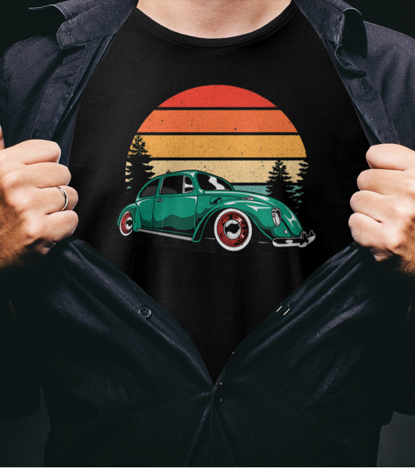 Vintage Beach Tuning Bug Beetle Sunset Forest T-Shirt