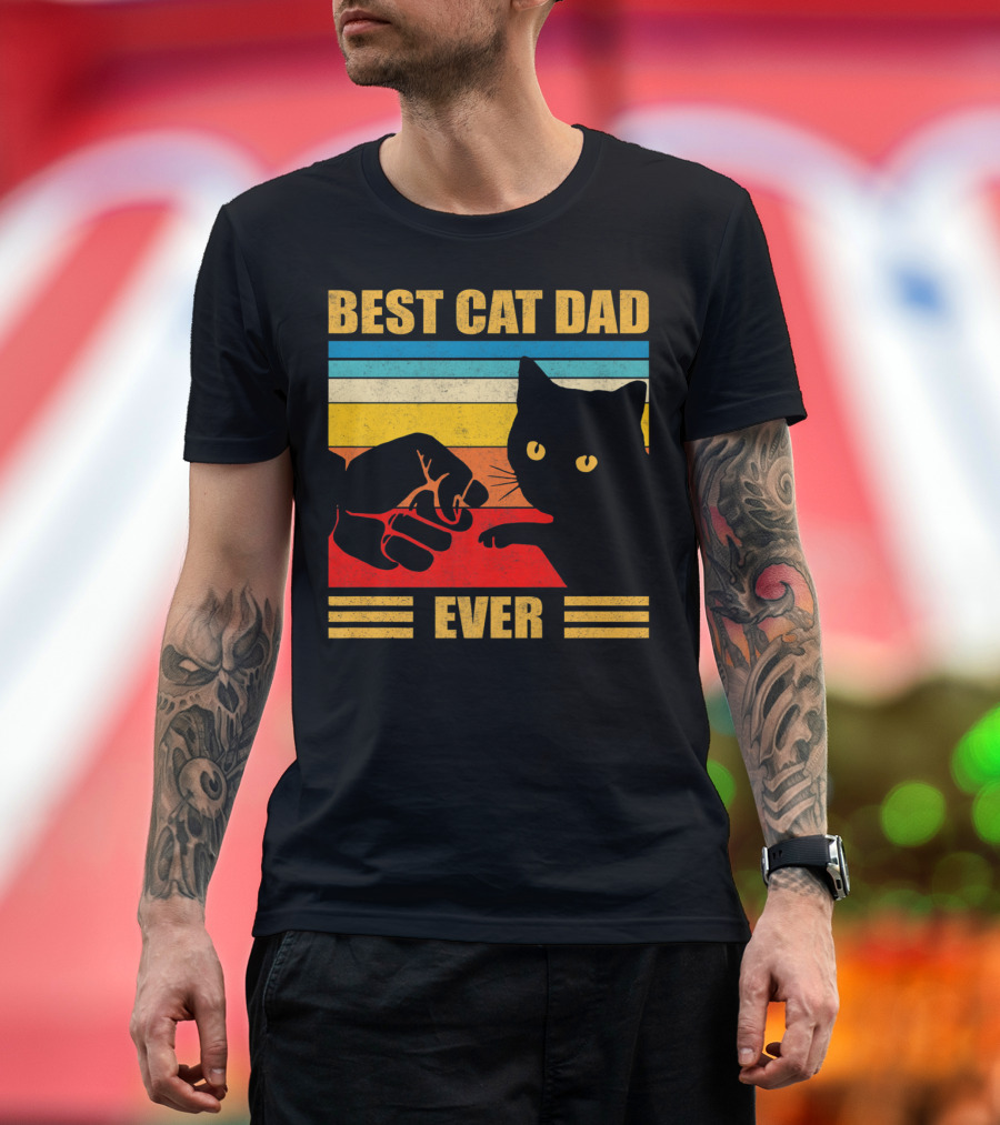 Vintage Best Cat Dad Ever Fist Bump T-Shirt