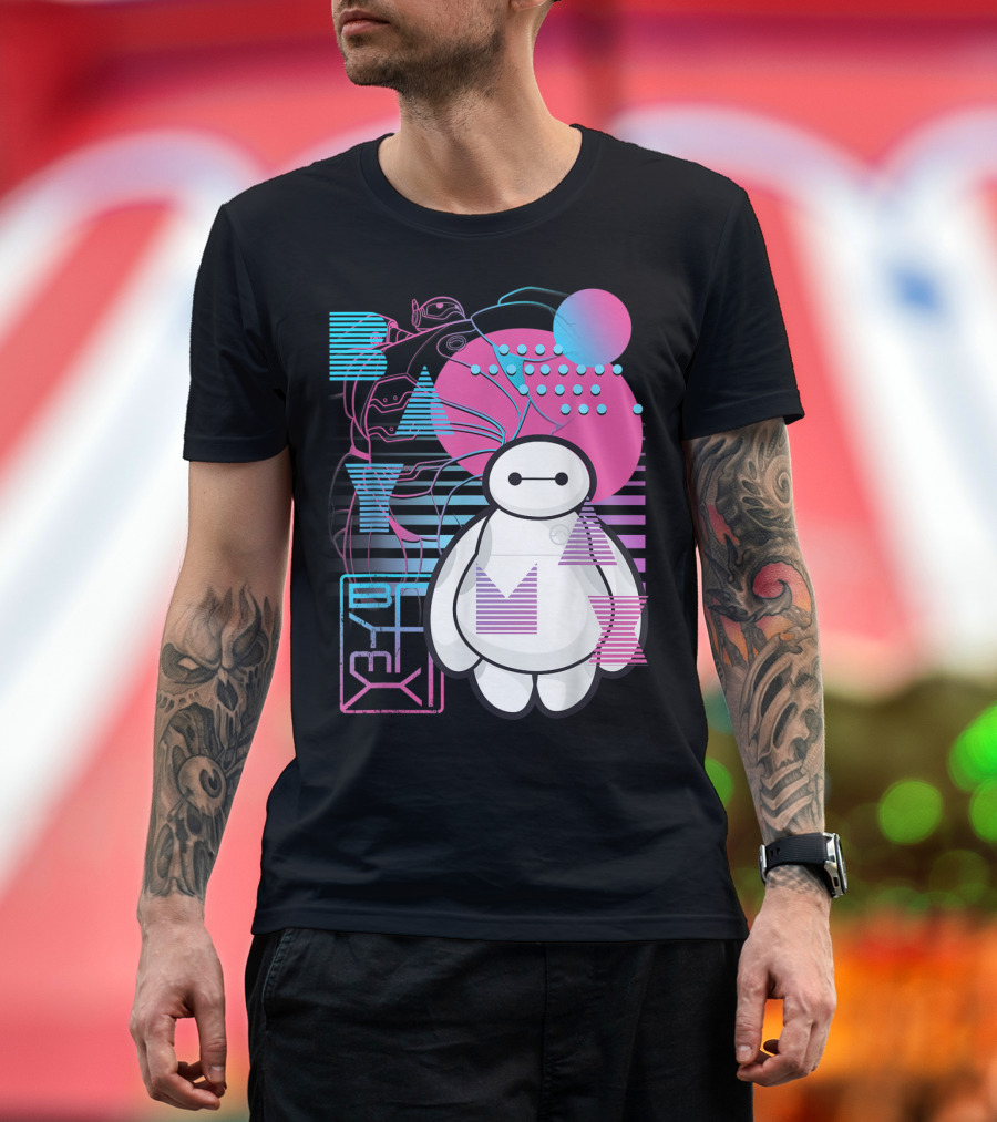 Disney Big Hero 6 Baymax Neon Blue Pink Geometric T-Shirt