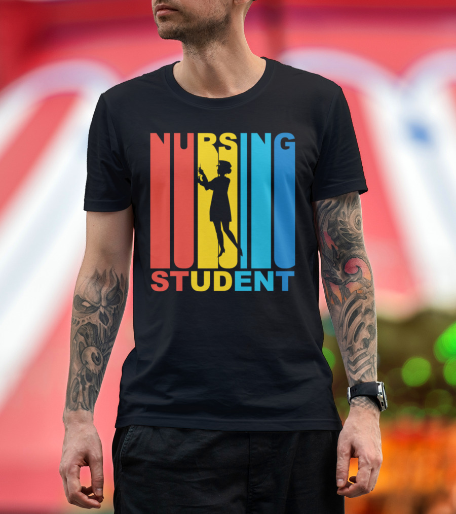 Vintage Nursing Student Silhouette Retro Color Bars T-Shirt