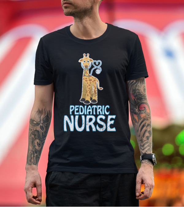 Premium T-Shirt: Pediatric Nurse Giraffe with Heart Stethoscope T-Shirt Pediatric Nurse Giraffe with Heart Stethoscope T-Shirt