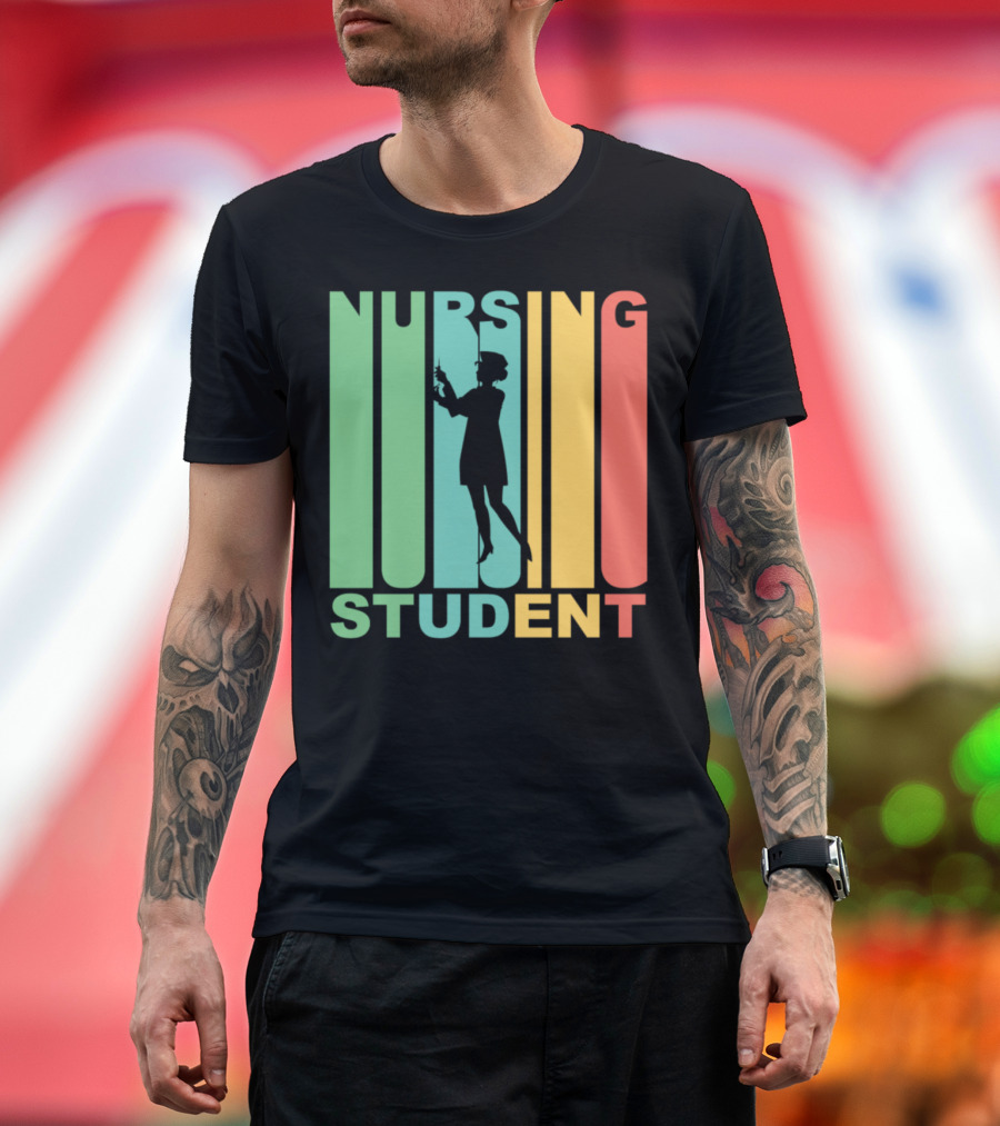 Vintage Nursing Student Silhouette with Color Stripes T-Shirt