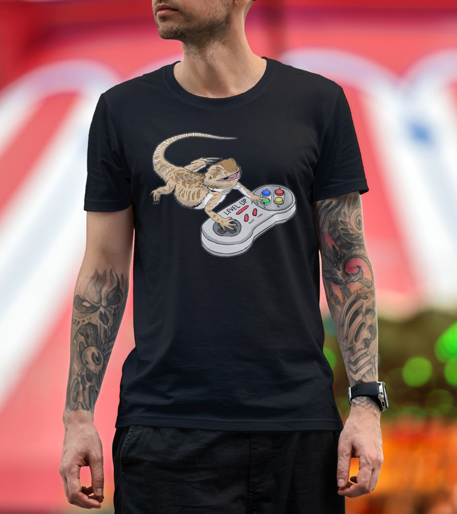 Bearded Dragon Level Up Pagona Gamers Reptiles Playing Video Game T-Shirt