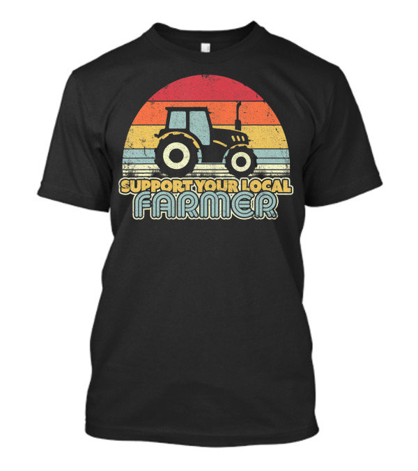Support Your Local Farmer Tractor Retro Sunset T-Shirt
