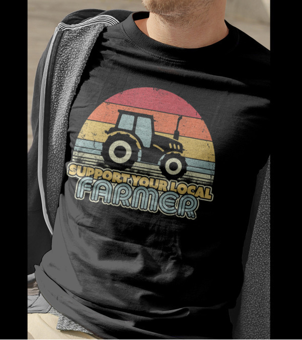 Support Your Local Farmer Tractor Retro Sunset T-Shirt