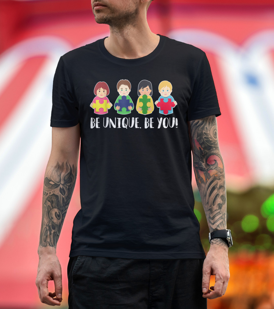 Be Unique Be You Puzzle Autism Awareness Kids Holding Pieces T-Shirt