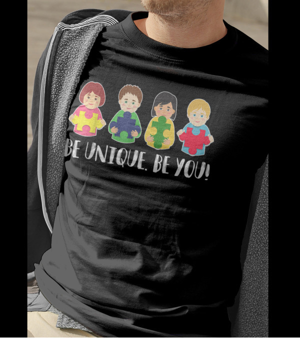 Be Unique Be You Puzzle Autism Awareness Kids Holding Pieces T-Shirt