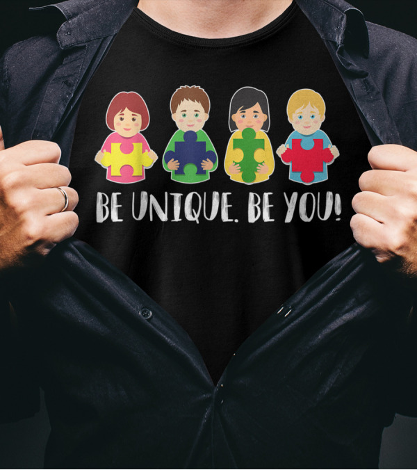 Be Unique Be You Puzzle Autism Awareness Kids Holding Pieces T-Shirt