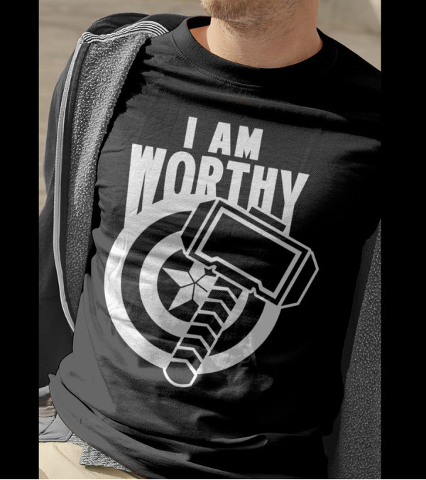 Avengers Endgame I Am Worthy Captain America Mjolnir Shield T-Shirt
