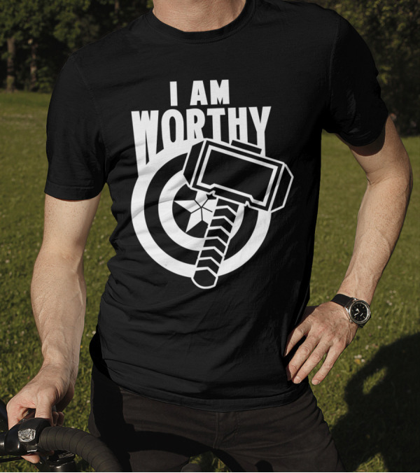 Avengers Endgame I Am Worthy Captain America Mjolnir Shield T-Shirt