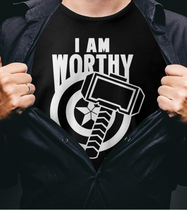Avengers Endgame I Am Worthy Captain America Mjolnir Shield T-Shirt