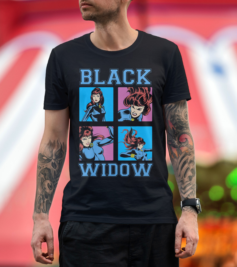 Black Widow Vintage Comic Action Sequence Panels T-Shirt