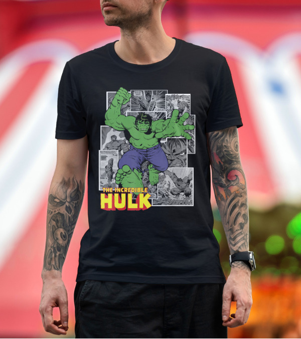 Premium T-Shirt: The Incredible Hulk Comic Panel Action Collage Marvel Avengers T-Shirt The Incredible Hulk Comic Panel Action Collage Marvel Avengers T-Shirt
