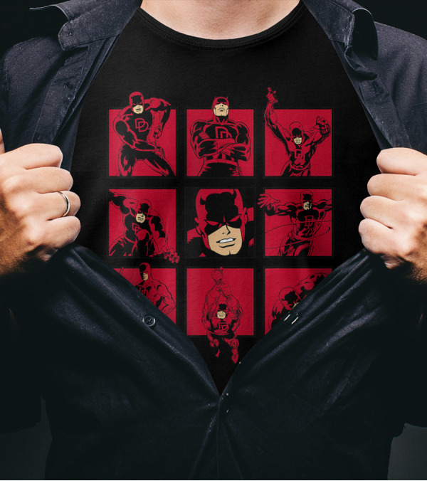 Marvel Daredevil The Faces Of The Man With No Fear Comics Panels T-Shirt