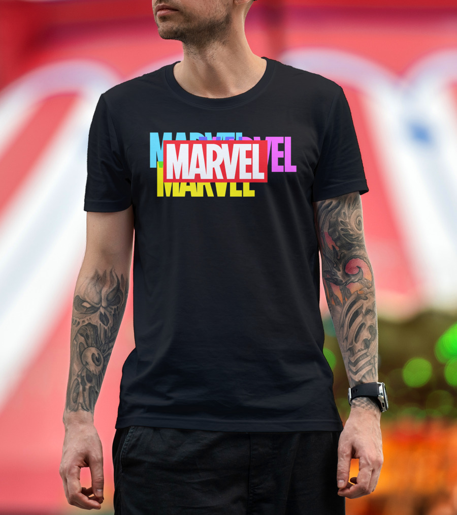 Marvel Multicolor Bold Overlapping Text T-Shirt