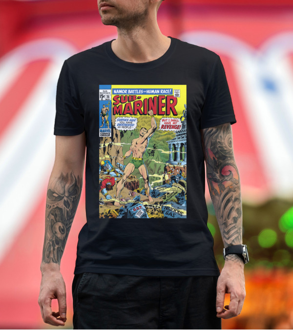 Premium T-Shirt: Marvel Comics Group Sub-Mariner Issue 25 Namor Battles the Human Race Surfacemen Destroyed My People But I Shall Have My Revenge T-Shirt Marvel Comics Group Sub-Mariner Issue 25 Namor Battles the Human Race Surfacemen Destroyed My People But I Shall Have My Revenge T-Shirt