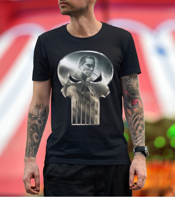 Premium T-Shirt: Marvel Punisher Steel Skull Reflection Heroic Image T-Shirt Marvel Punisher Steel Skull Reflection Heroic Image T-Shirt